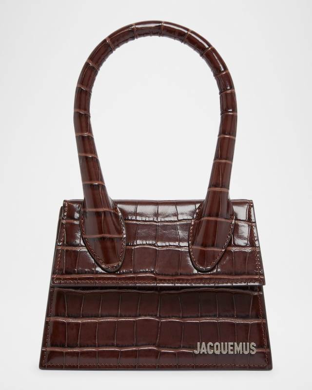 Le Chiquito Moyen Croc-Embossed Leather Top-Handle Bag